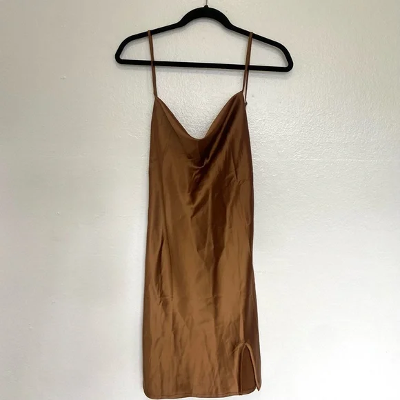 brown cowl neck mini dress Zelinda Embellished Halterneck Cowl A-line Mini Dress in Brown Snake main image 1
